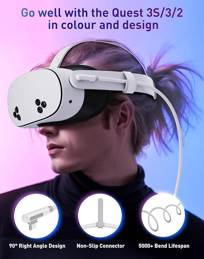 Maxonar VR Charging Link Cable 20FT (Next-Gen Chip) Compatible with Meta Quest 3S/Quest 3/Oculus Quest 2/Pico 4 Accessories and PC/SteamVR, Awesome Gift-5Gbps USB 3.0 to USB C Cable-White