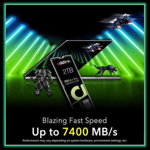 Addlink S93 2TB PCIe 4.0 M.2 Gen 4 Memory Expansion SSD, Up to 7400 MB/s, Internal Solid State Drive with HMB Technology for Laptop, Gaming and Creators
