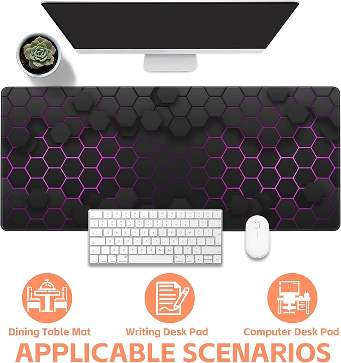 Mouse Pad Large Electric Glow Hexagonal Non-Slip Gaming Desk Mat with Stitched Edge Laptop Keyboard Desk Pad for Work Home Gaming (35.4 x 15.7 Inches)