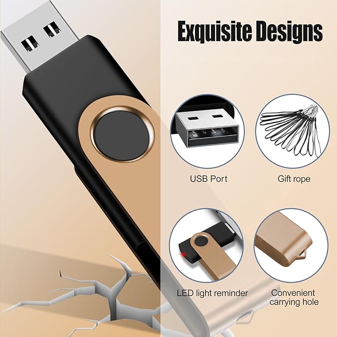 EASTBULL 8GB USB Flash Drive Bulk Thumb Drives 50 Pack with Lanyards USB 2.0 Memory Sticks Zip Drive Pen Drive for Storage and Backup Glod 50PCS 8GB
