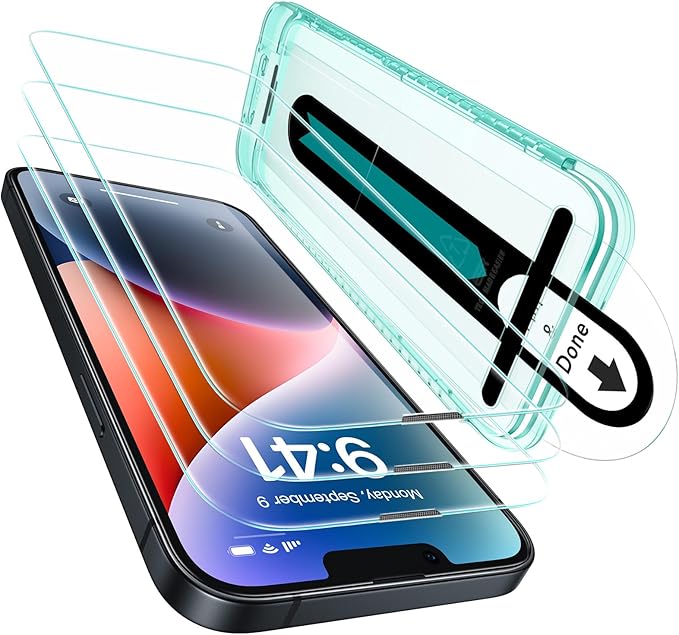 ESR 3 Pack for iPhone 16e/ iPhone 14/ iPhone 13/ iPhone 13 Pro Screen Protector, [9H Hardness] [Military Grade Shatterproof] Tempered Glass Film with Flawless Fit Tray