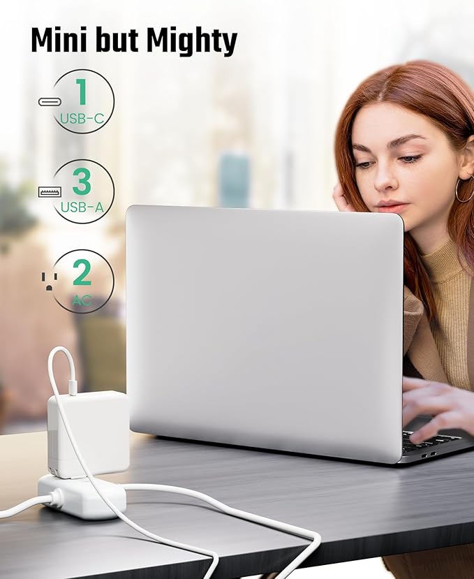 SUPERDANNY Power Strip with USB, 9.8ft Mini Desktop Charging Station with 2 Wide-Spaced Outlets & 4 USB Ports, Portable Flat Plug Extension Cord for Travel, Dorm, Room, Home Office Essentials, White