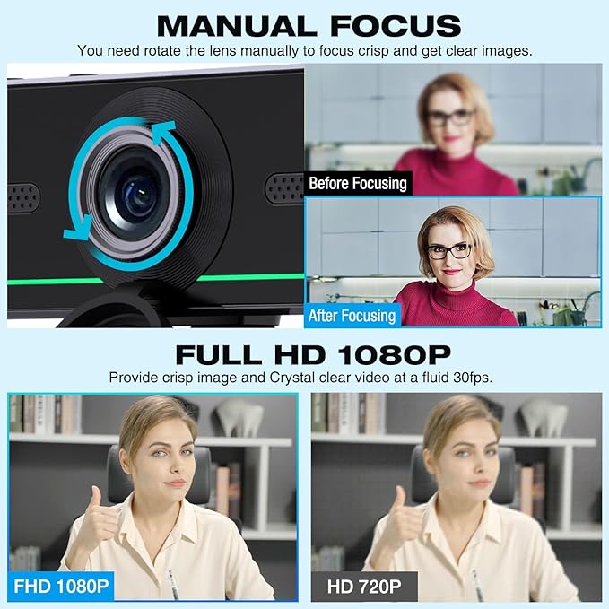1080P Webcam with Microphone for Desktop, Computer Webcam Connect Bluetooth Headset/Earphone/Speaker, Streaming Webcams for Live Skype Teams, PC Web Camera for Streaming,Bluetooth only for Audio
