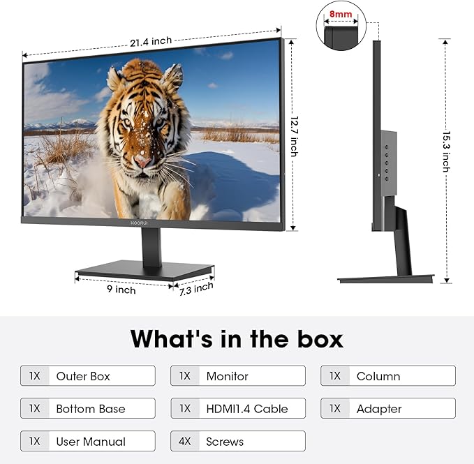 KOORUI 24 inch Monitor 120Hz, Full HD 1920 * 1080p IPS Ultra-Thin Computer Monitor, 99% SRGB Color Gamut, VESA 100 * 100mm Mountable,Tilt Adjustable,HDMI & VGA Ports,Black, E2411H