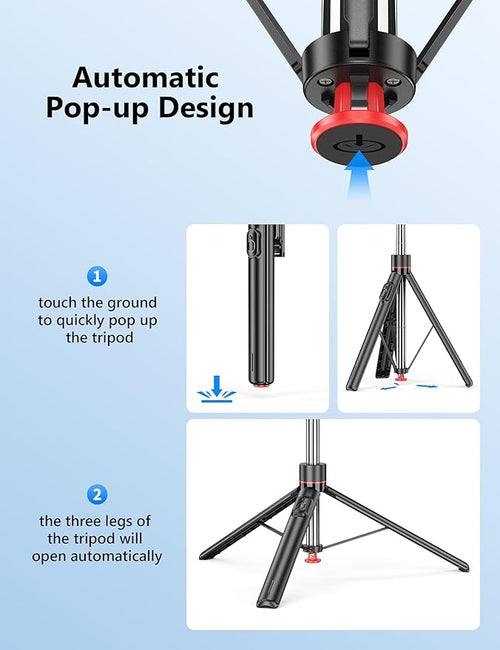 70" Extendable Selfie Stick Tripod, Automatic Phone Tripod with Magnetic Remote & 1/4" Screw, Lightweight Travel Tripod Stand for iPhone/Android & Camera, Vlog Video Recording