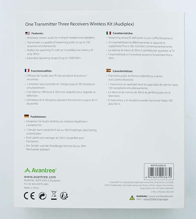 Avantree Audiplex - Wireless Audio Transmitter & Multiple Receivers Set for AV Receivers, Projectors, PA Systems, Hearing Assistant in Church, Broadcasts to 100 Multiple Headphones & Speakers