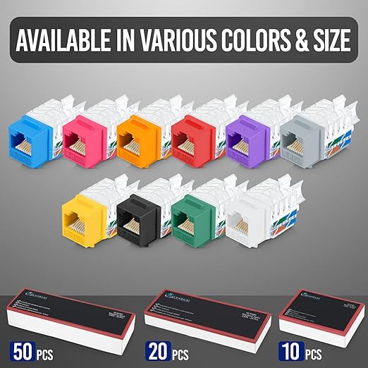 Everest 45° Angled RJ45 Cat6 Keystone Jacks 50-Pack in Pink - Slim Profile Female RJ45 Connectors - Cat 6 Keystone Jack - Compatible with 45° Angled Speed Termination Tool - 45Term (B0BL3GS7ZY)