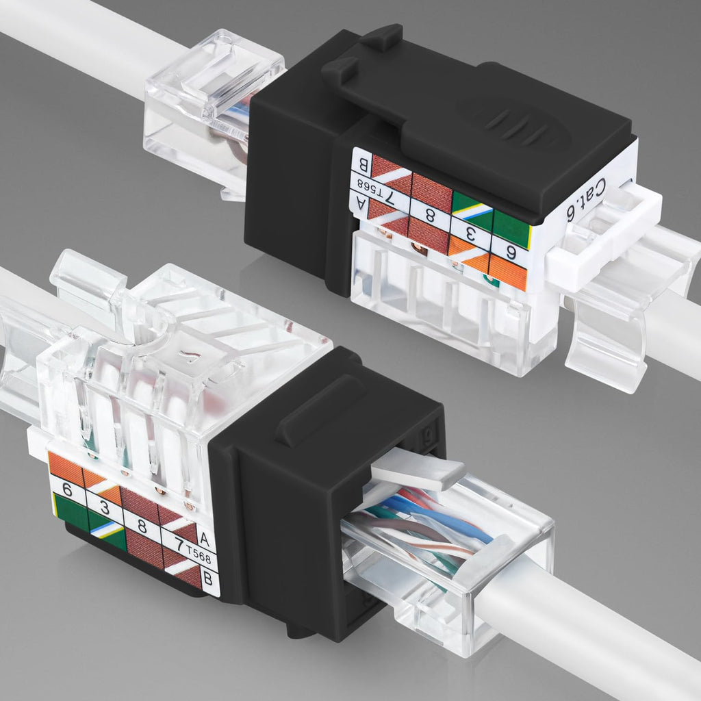 Everest 45 Degree RJ45 Cat6A Keystone Jacks Slim Profile 10-Pack Black