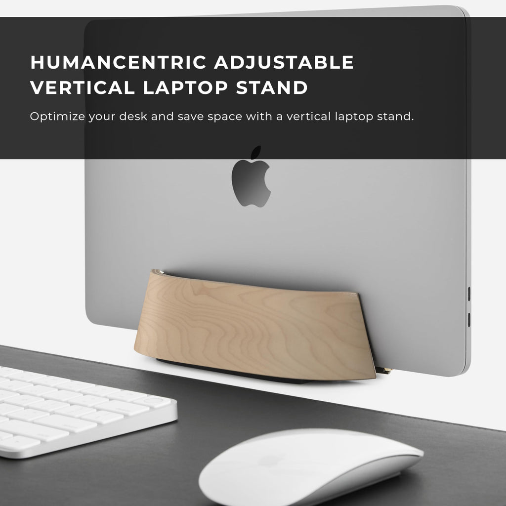 HumanCentric Vertical Laptop Stand in Maple Wood, Upright Adjustable Holder and Dock, Laptop Vertical Stand Fits MacBook Pro and Other Laptops.5" to 1.5", Clamshell Compatible