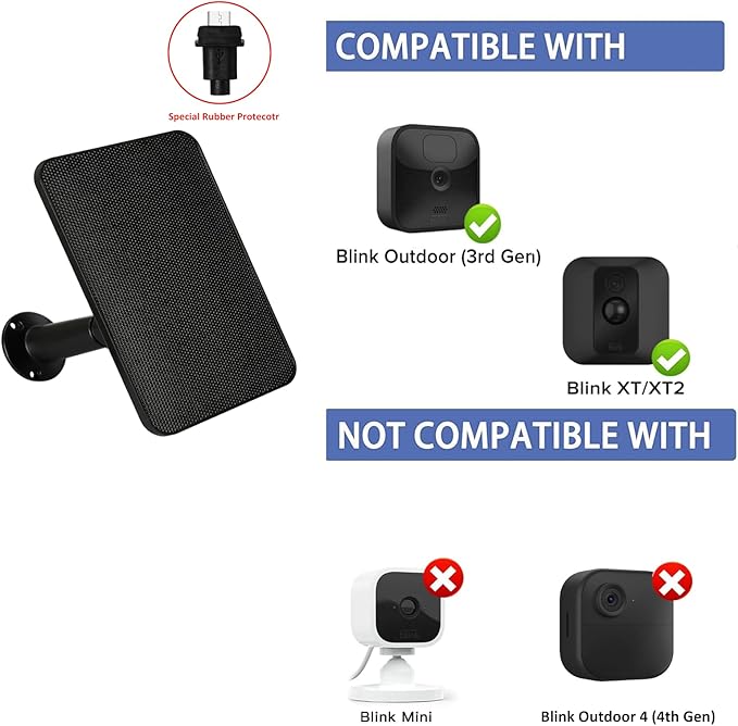 6W Solar Panel Charger for Blink Outdoor/Outdoor(3rd Gen)/XT XT2 Camera Solar Panel with 13.1ft Waterproof Charging Cable, Waterproof Rubber Plug, 360°Adjustable (for Blink 3-2PC)