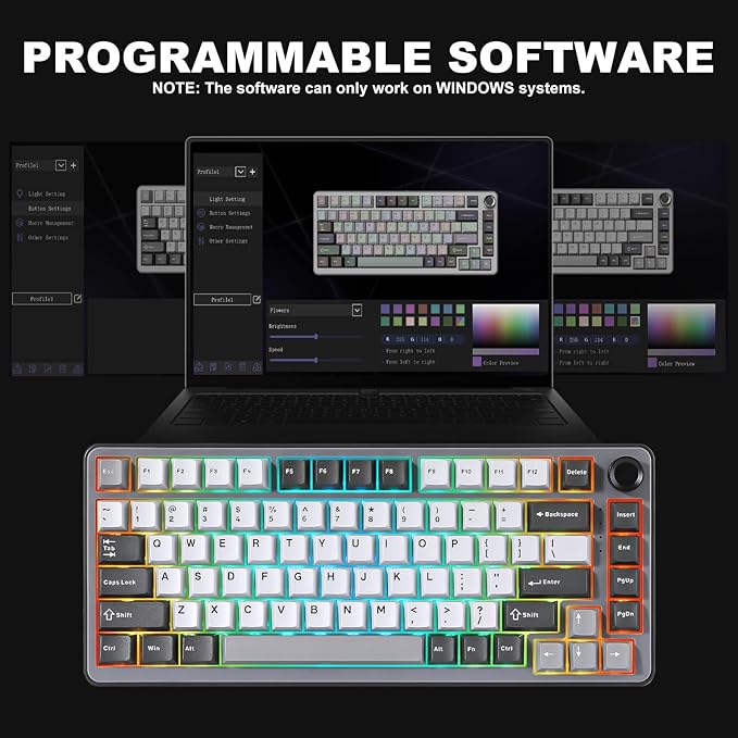 YUNZII B75 PRO 75% Wireless Mechanical Keyboard (Dark Grey,Cocoa V2)