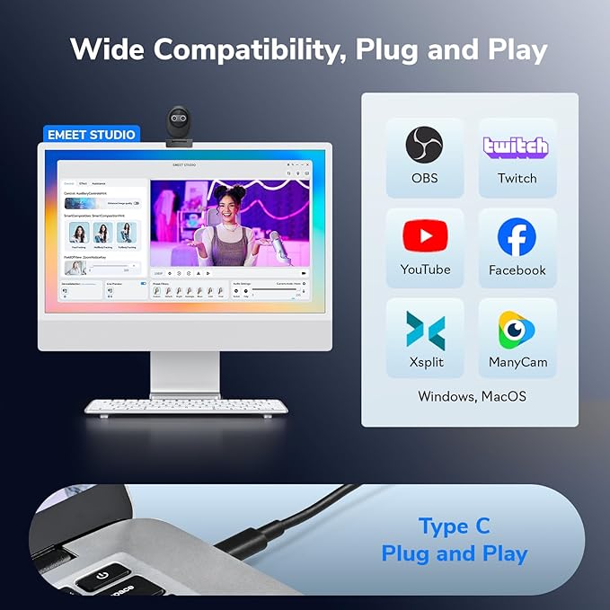 EMEET Piko 4K Webcam for Streaming, World’s 1st Dual-Camera AI-Powered 4K Camera w/AI Autofocus, 3 Mics Array&3 Sound Modes, USB Webcam with Clip, Great for Streaming, Desk Setup and Creative Gifts