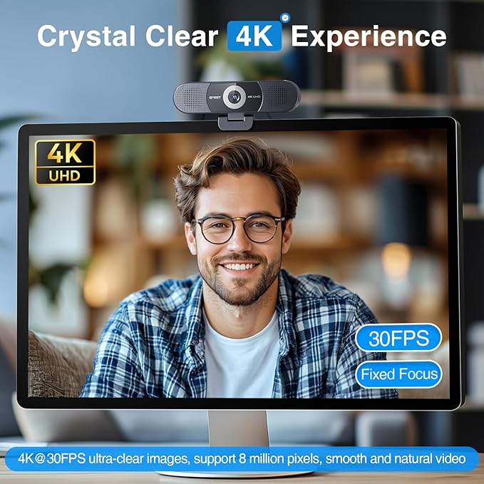 EMEET 3-in-1 4K Webcam with Microphone and Speaker, C980 PRO 60°-98° Wide Angle Webcam w/ 4 Noise Cancel Mics, 2 Speakers, Fixed Focus, Magnetic Privacy Cover, Great for Group and Personal Video Calls
