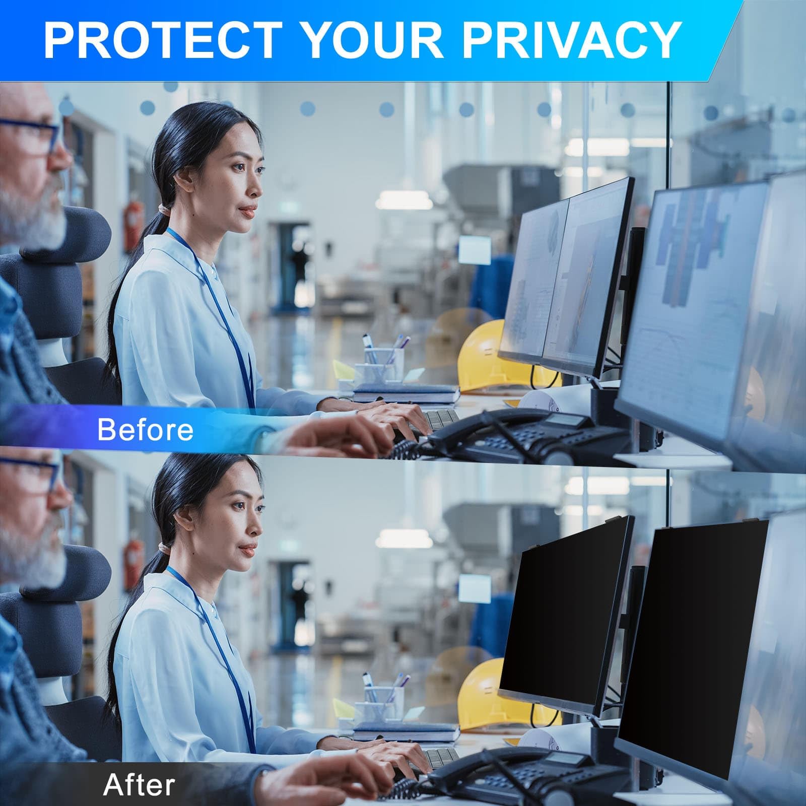 GUDTEKE Magnetic 24 Inch Privacy Screen for Computer Monitor 16:9 Aspect Ratio, Hanging Removable Anti-Blue/Glare Protector Film, Anti Spy Desktop Security Private Filter 24in