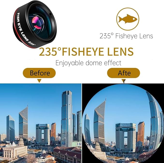 Fisheye 235°,Fish Eye Lens Universal HD Phone Fisheye Lens, Phone Camera Lens, for iPhone 7 8 x xr 11 12 13 14 15 pro max Android Samsung Smartphones (fisheye)