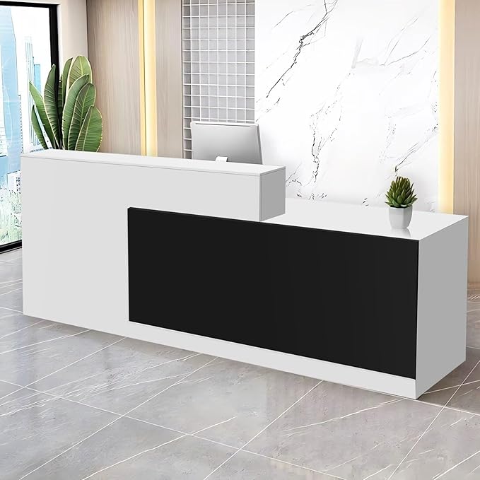 Reception Desk with Counter Modern Checkout Counter with Lockable Drawer Keyboard Tray Receptionist Desk for Office Salon Reception Table E Right 51inch/130cm