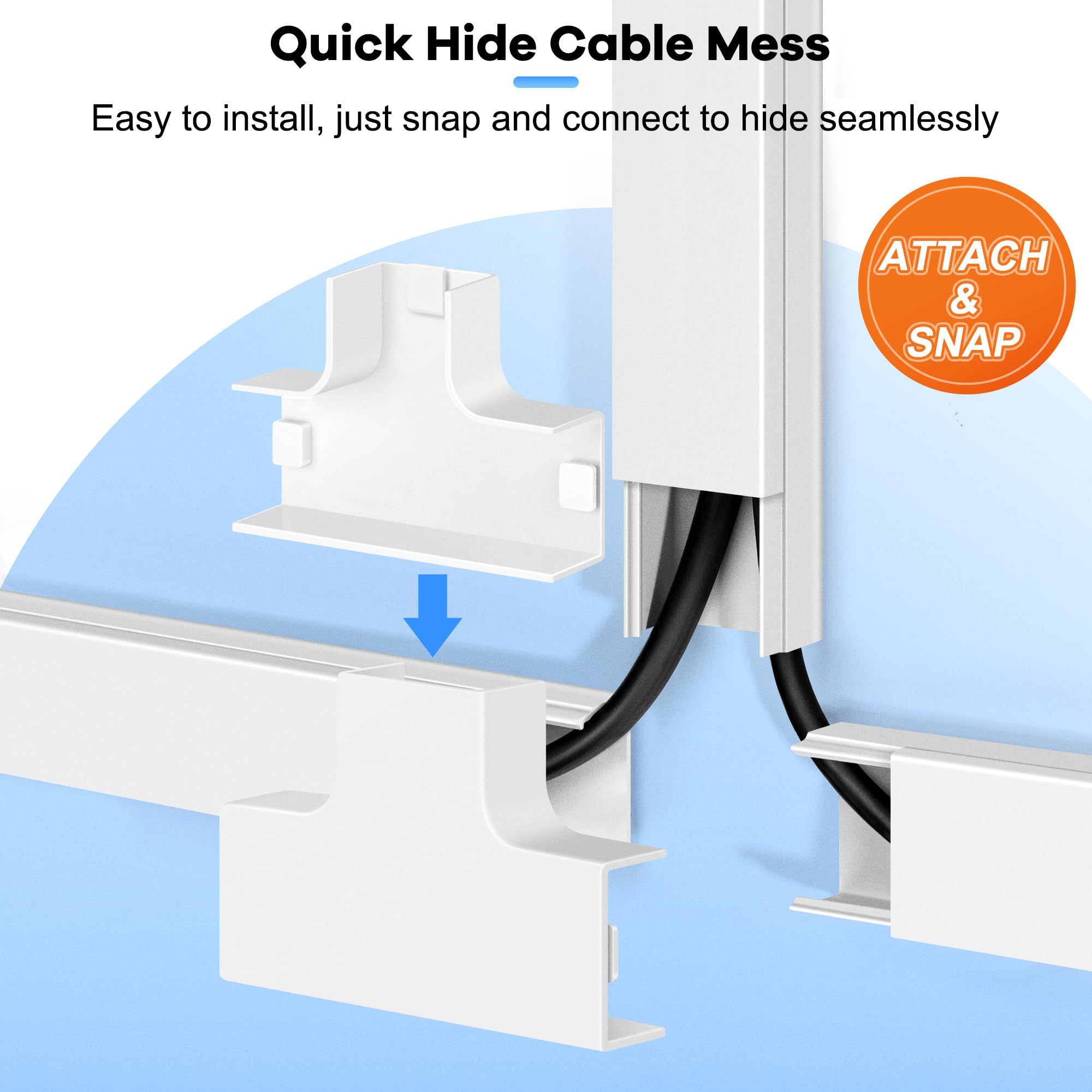 126in Cord Hider Kit, ZhiYo Wire Hiders for TV on Wall, Paintable Cable Management Kit, Wire Cover for Wall Mount TV, White Cable Raceway, Cord Cover Wire Management Kit, 8 x L15.7in W1.18in H0.67in