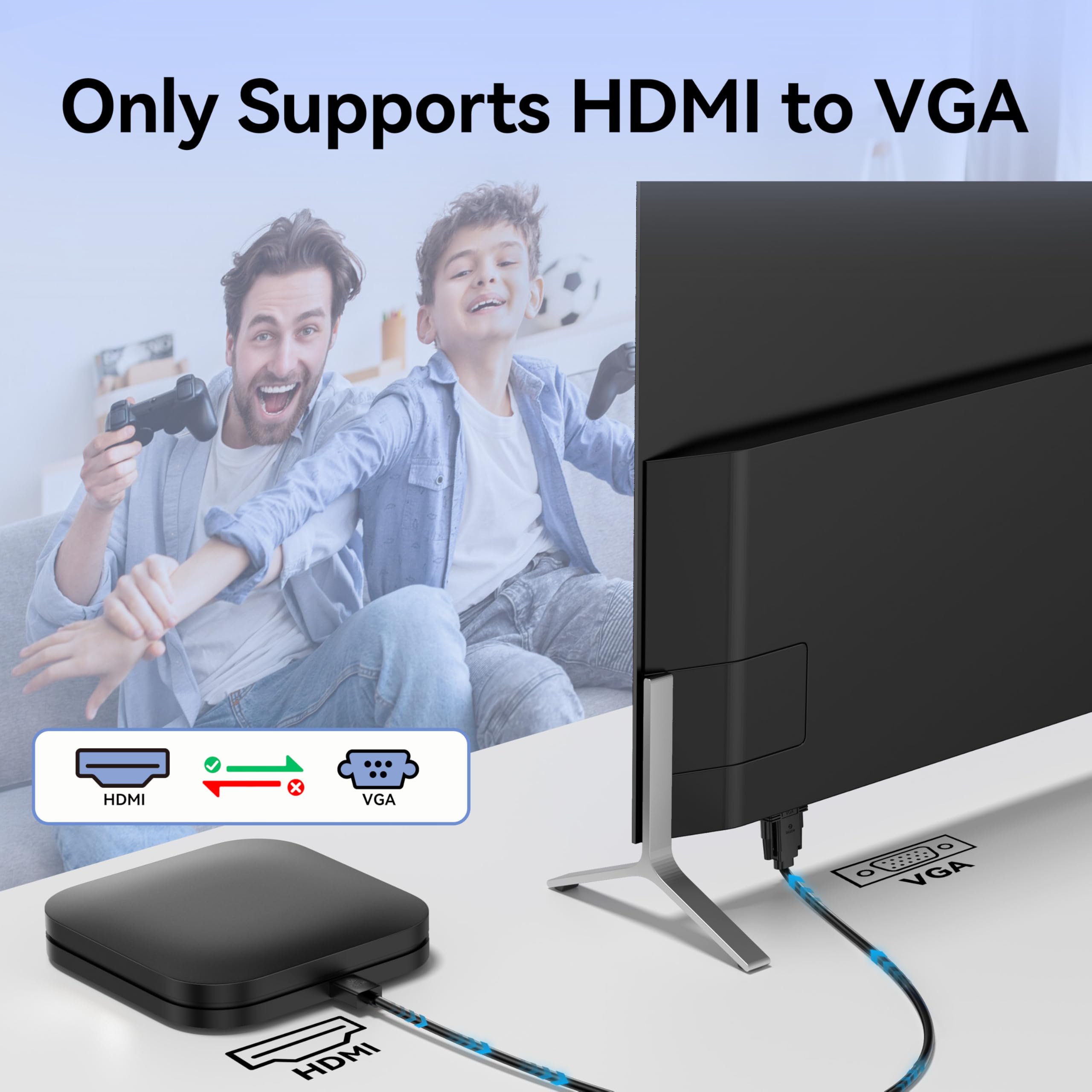 biaze 6ft HDMI to VGA Cable – 1080P HD Video Converter Cord for Laptop, TV Box, PS4, Monitor, Projector (Black, 1.8M)