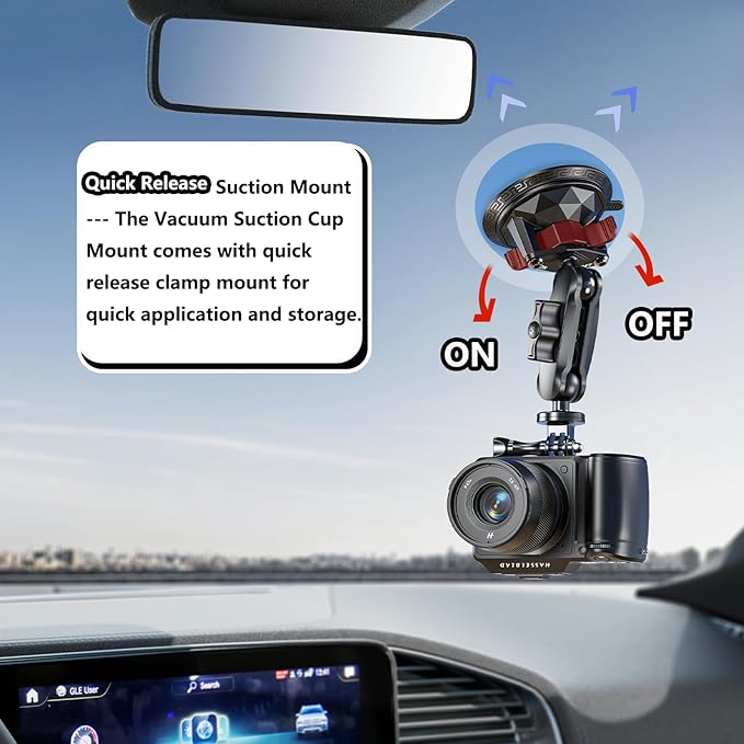 Camera Suction Cup Mount with Ball Head Magic Arm, Twist-Lock Composite Suction Cup Mount on Car Boat Windshield Window with 1/4"-20 Threaded for Action Camera/Camcorder/Phone Holder