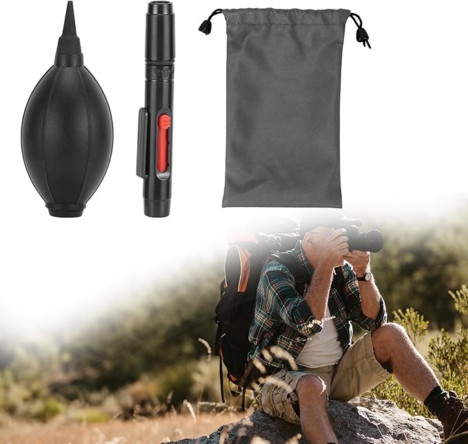 QWORK Camera Lens Cleaning Kit - 4-in-1 Includes Lens Cleaning Pen, Microfiber Cloths, Air Blower - Compatible with Sony, Nikon, Canon, DSLR Cameras & Cell Phones