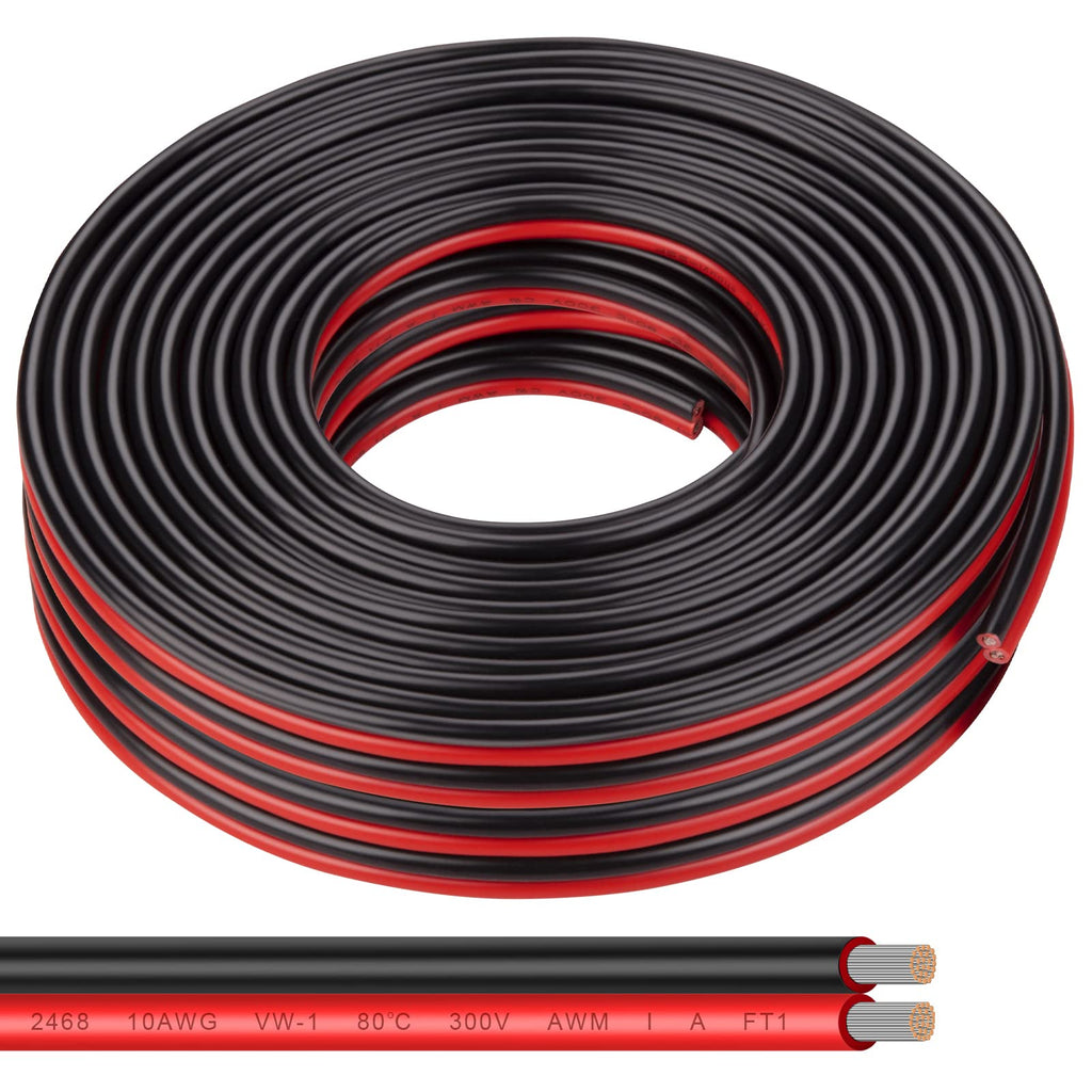 Shirbly 10 Gauge Wire 50FT Tinned Copper Wire - 2 Conductor Parallel Wire Insulated Stranded Wire for Solar Panel Car Audio Auto, Low Voltage Electrical Wire for LED Lighting (10AWG 50FT)