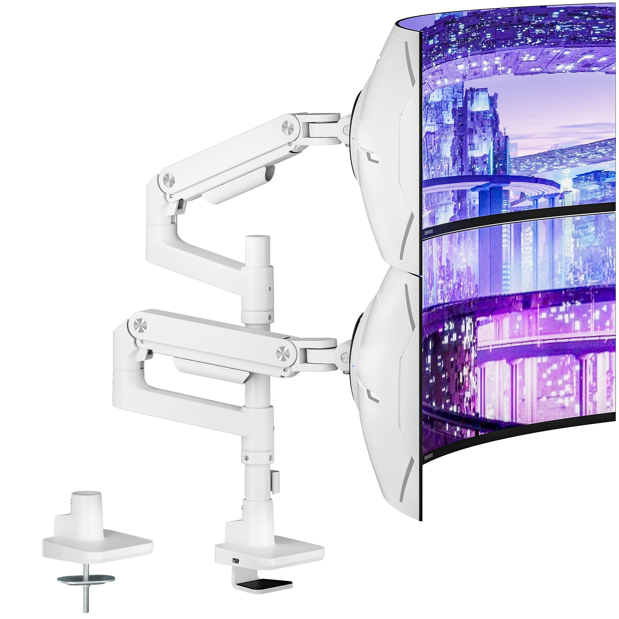 Dual Monitor Arm Desk Mount for 17-49 Inch Monitors, White