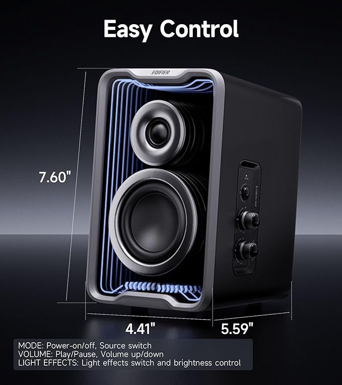 Edifier QR30 2.0 Desktop Active Speaker, Compact Bluetooth V5.4 Computer Speakers, Wireless Bookshelf Speaker, 30W (RMS), 3.5mm AUX & USB-A Wired Input, Dynamic Light Effects, App Control, White