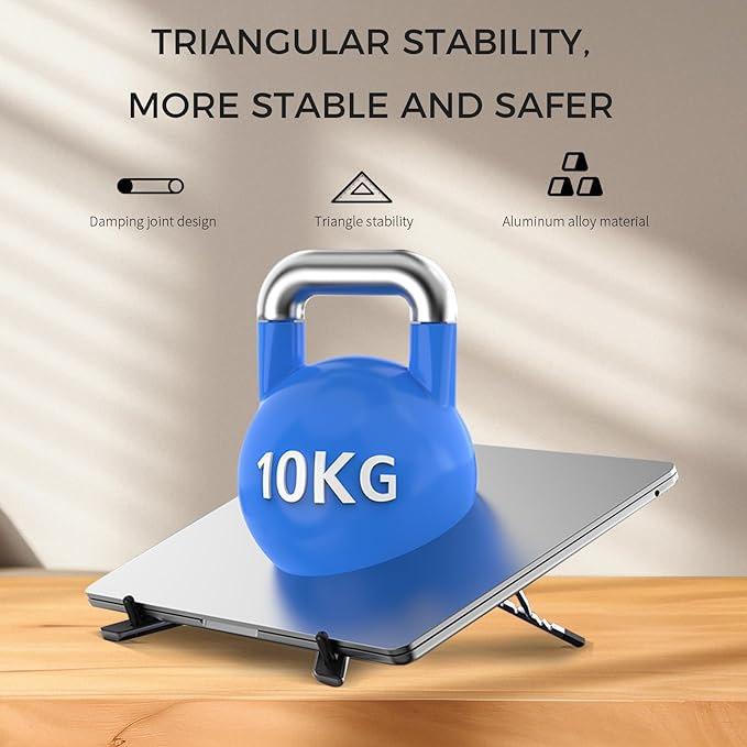 Junfire Foldable Laptop Stand for 17.3 inch, Aluminum Stable Ergonomic Laptop Riser with 6-Levels Height Adjustment, Fits with MacBook Air, MacBook Pro, HP, Dell, Lenovo (Up to 17.3'')-Sliver