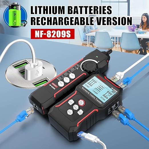 NOYAFA NF-8209S Network Cable Tester for CAT5, CAT6, LAN/Ethernet with PoE and NCV, LCD Anti-Interference scan Mode Wire Tracer Lithium Battery Charge