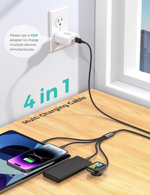 2Pack Multi Charging Cable for Apple Watch Charger 4 in 1 Travel Essentials RV Camping Essentials USB C/L/Micro Compatible with iWatch Series 11-1/iPhone 17/16/15/Android Airplane Gadgets-4FT/Black