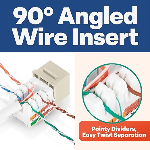 Everest 90° Angled RJ45 Cat5e Keystone Jacks 50-Pack in Ivory - Slim Profile Female RJ45 Connectors - Cat 5e Keystone Jack - Compatible with 90° Angled Speed Termination Tool - easyJACK (B094WB91H3)