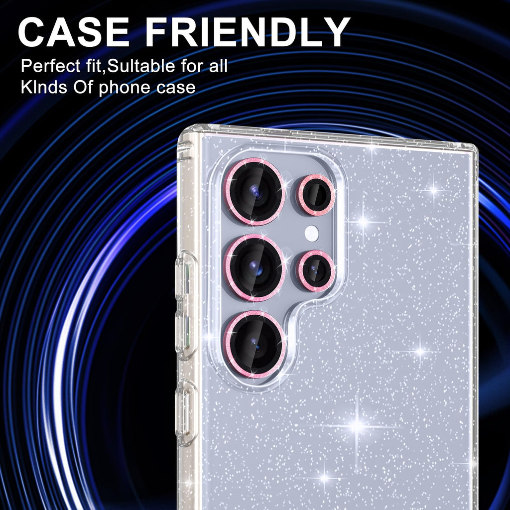 Avocase for Samsung Galaxy S25 Ultra Camera Lens Protector, Individual Metal Ring Tempered Glass Lens Cover, [Strong Adsorption] Scratch Resistant Ultra-Thin HD Clear Lens Cover, 1 Set-Pink Sparkly