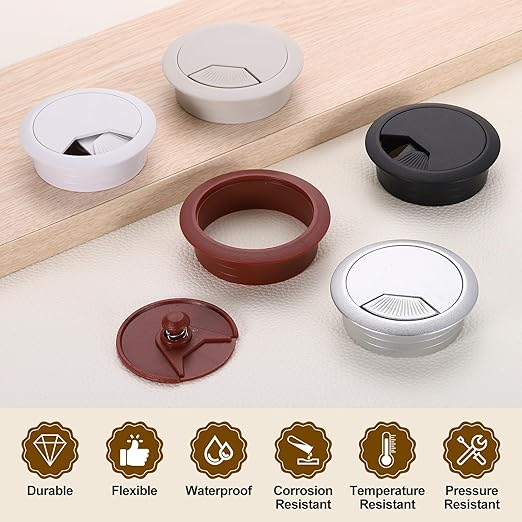 uxcell 8 Pcs 53mm (2.09 Inch) Desk Grommet, Plastic Cable Hole Cover, Wire Cord Cable Organizer for Home Office Computer Desk Cabinet, Silver