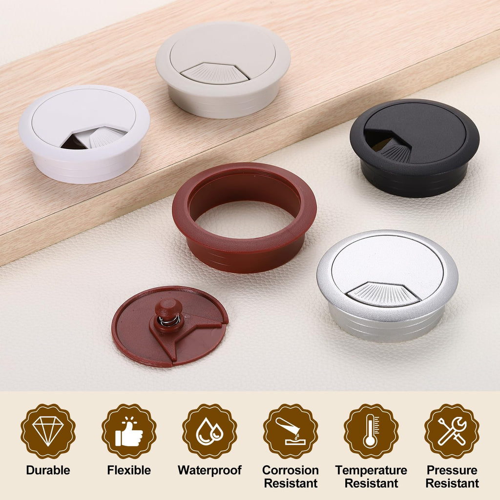 uxcell 5 Pcs 60mm (2.36 Inch) Desk Grommet, Plastic Cable Hole Cover, Wire Cord Cable Organizer for Home Office Computer Desk Cabinet, Brown