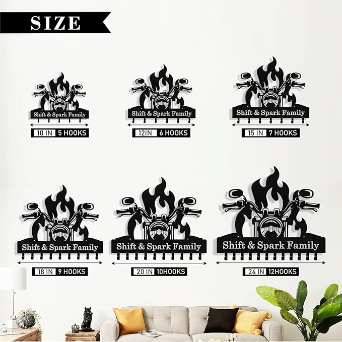 Personalized Flaming Motoclycle Key Holder Wall Mount, Custom Metal Key Rack Key Holder with name, Deer Cabin Wall Keys Hanger with Hooks for Entryway, Front Door, Hallway, Kitchen, Living Room