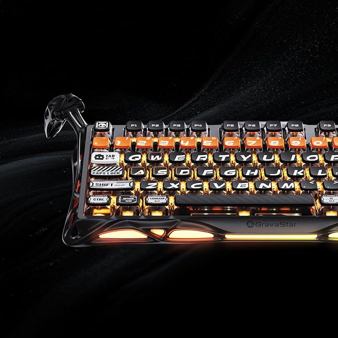 GravaStar Mercury K1 Pro Wireless Mechanical Gaming Keyboard, 75% Layout RGB Custom Keyboard, Aluminum Alloy Matte Black Frame with Phoenix-Inspired Keycaps, Hot-Swappable Linear Switches – CyberFlare