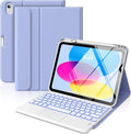 MoKo iPad 11th/10th Generation Case with Keyboard 2025/2024, 7 Colors Backlight & Multi-Touch Trackpad, Detachable Keyboard Folio Stand Cover with Pencil Holder, Lavender Purple