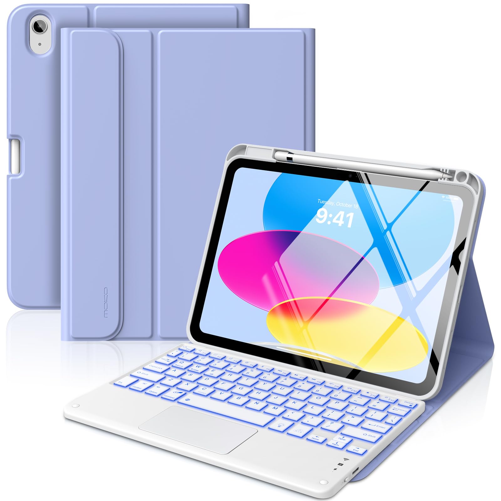 MoKo Touch Keyboard Case for iPad (A16) 11th/10th Gen, Lavanda