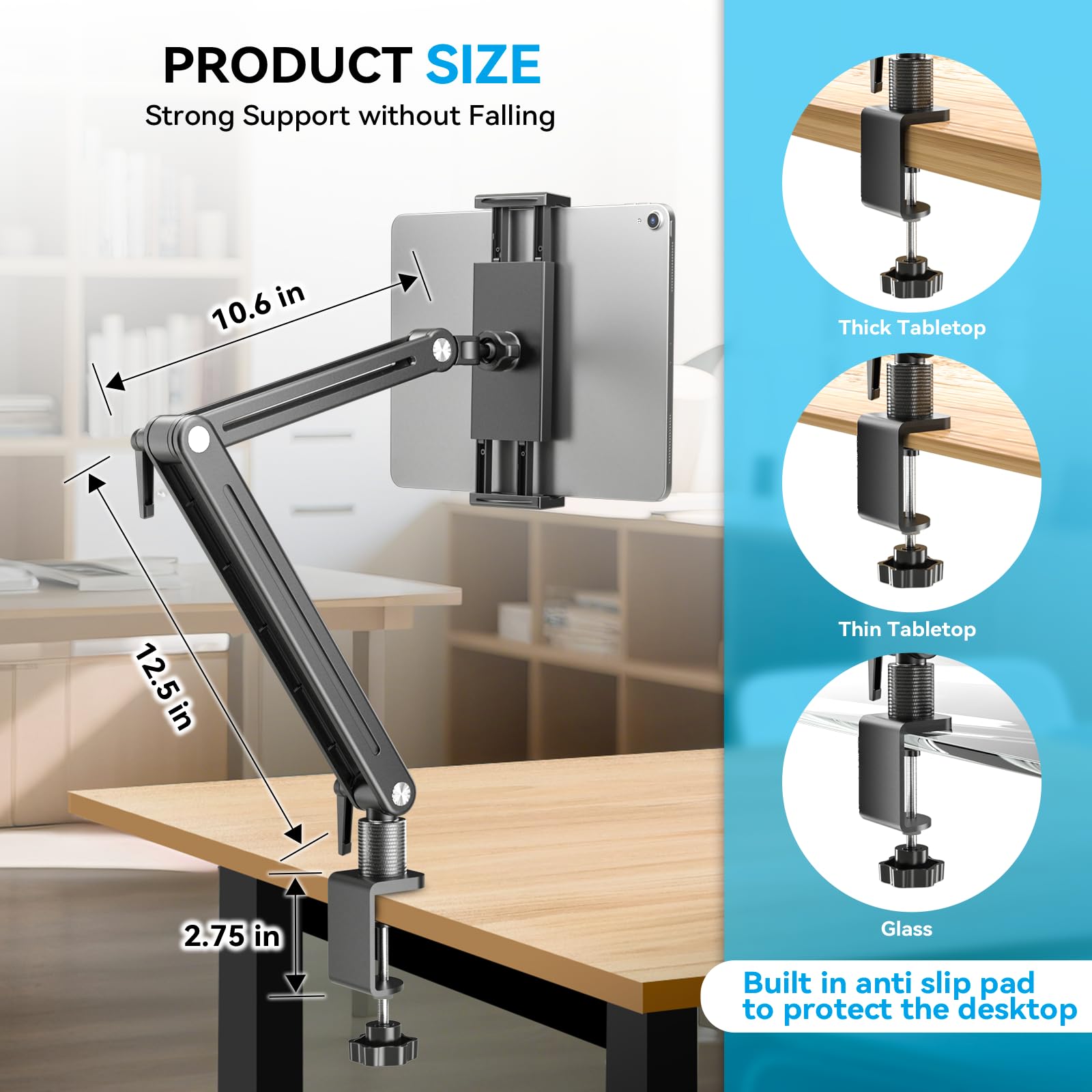 Jakeko 15.6 Portable Monitor Stand Tablet Arm Mount Holder Built-in Wrench