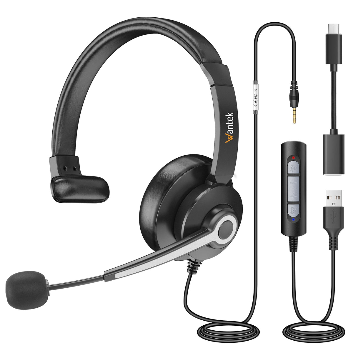 Wantek USB & 3.5mm Headset with Mic for PC/Laptop,Wired Headset with Noise-Cancelling Microphone & Audio Controls Perfect for Home Office Online Class Skype Zoom Call Center Webinar,All Day Comfort