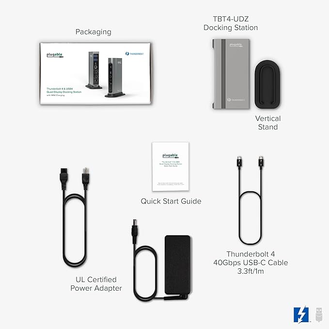Plugable 16-in-1 Thunderbolt 4 Dock – Dual 4K Monitors for M4 MacBook Air/Pro, 100W Charging, 2X HDMI, 2X DisplayPort, 2.5G Ethernet, 7X USB, MicroSD/SD Card Reader, Audio, Windows & USB4 Compatible