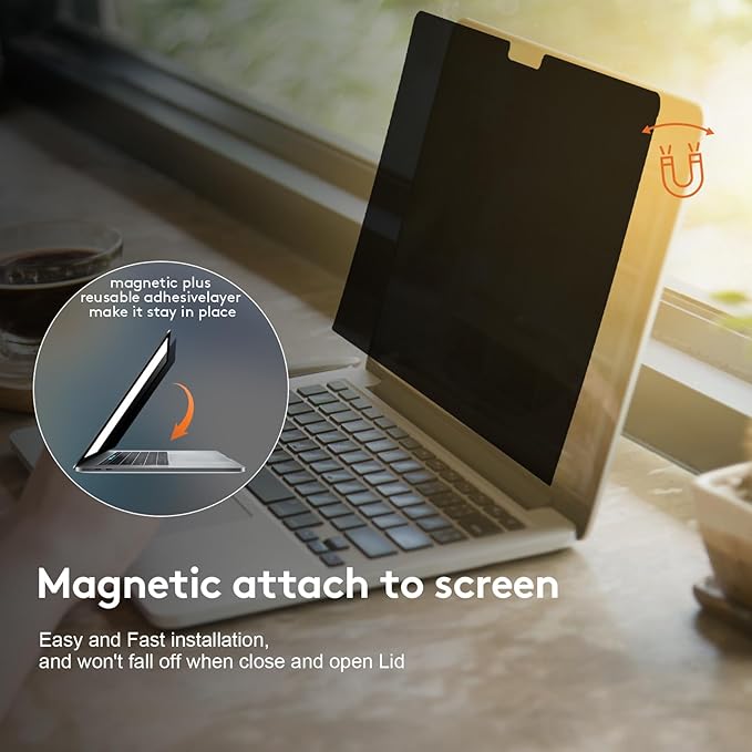 Magnetic Privacy Screen for MacBook Air 15 inch (2023-2025, M2, M3, M4), Detachable Screen Protector, Blue Light Blocking, Anti Glare Protector and Privacy Filter Shield