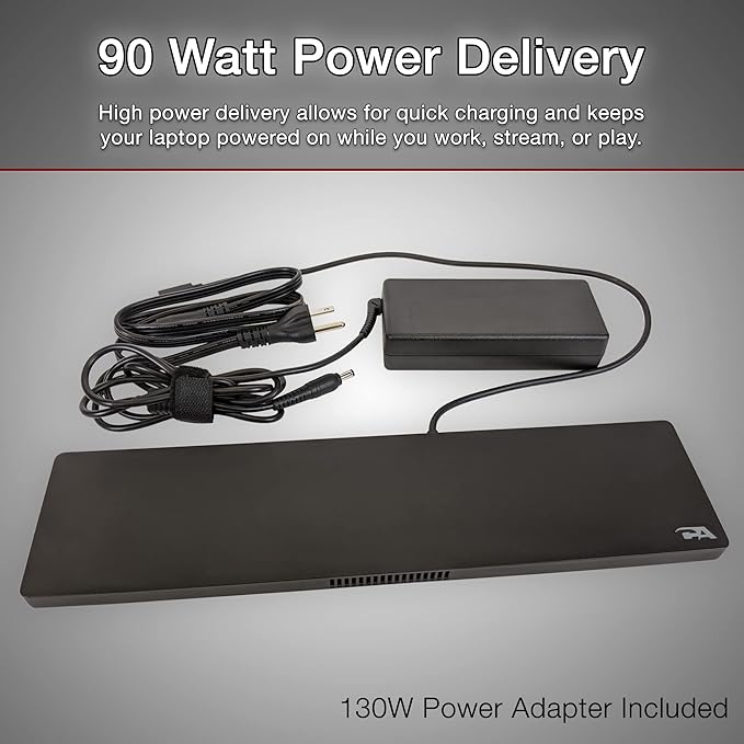 CA Essential Docking Station (DS-2000) – USB C Docking Station with 135W AC Power Adapter (90W Power Delivery), Active Laptop Cooling, Dual Monitor Displays in 4k, 4 USB Type A Ports, Ethernet Port