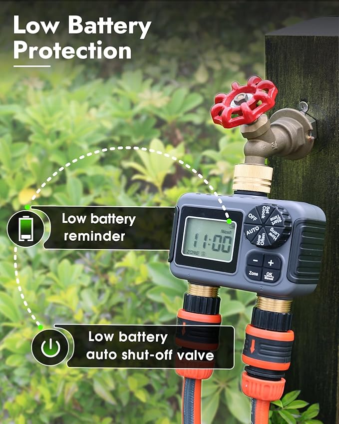 Insoma 2 Outlets Sprinkler Timer with Brass Inlet & Outlet, Water Timer for Garden Hose with Auto/Manual Modes + Rain Delay, Hose Timers for Garden, Yard Lawn, IPX5 Waterproof & Save Water