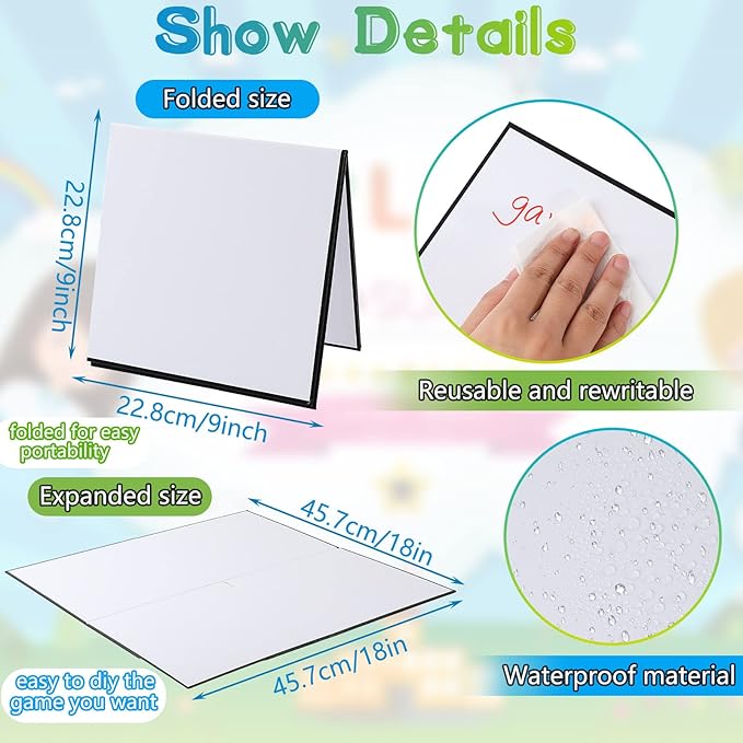 Zhanmai 4 Pcs Folding Blank Game Board, 18" x 18" DIY Create Make Your Own Game Board, Blank Quad Fold Dry Erase Battle for Family School Classroom DIY Activities