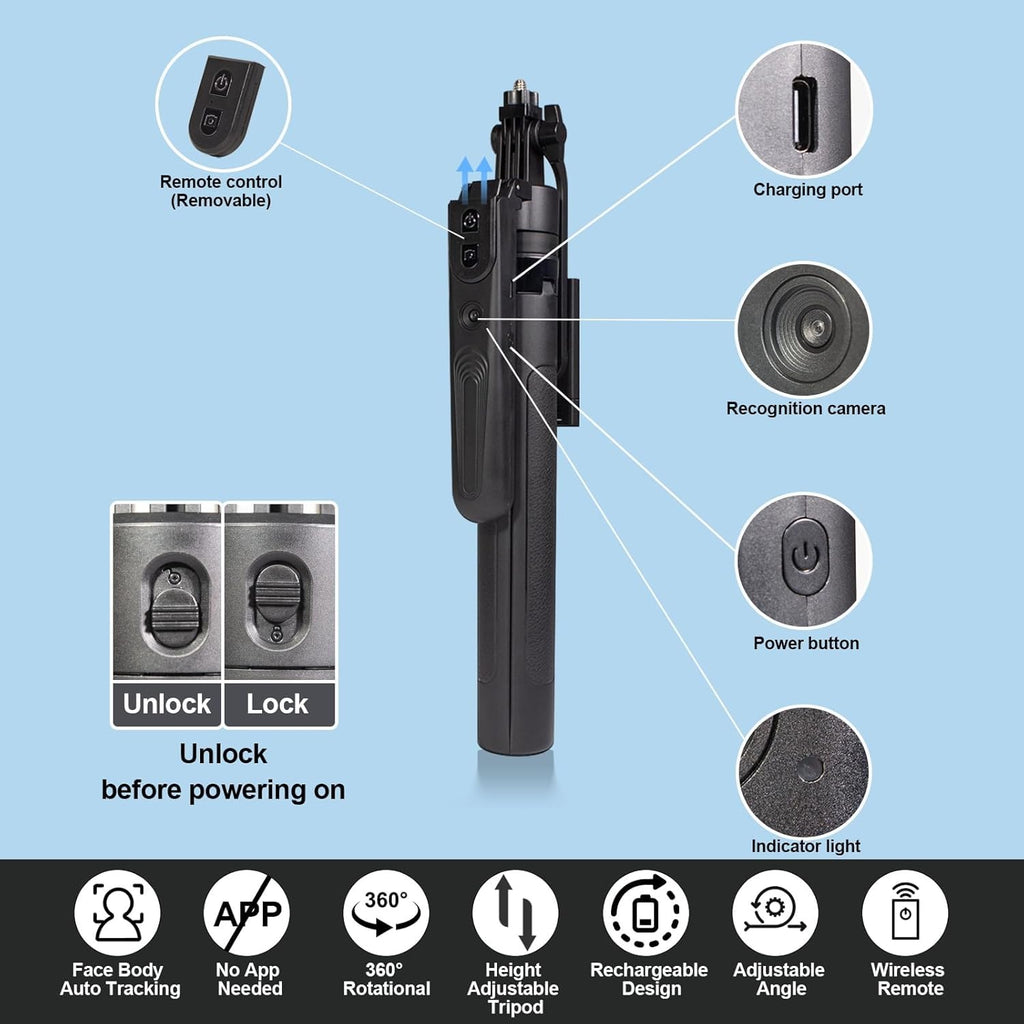 Auto Face Tracking Tripod for iPhone with Light and Remote Control