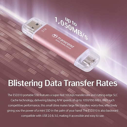 Transcend 512GB External SSD, Up to 1,050MB/s, Dual USB Flash Drive for iPhone&iPad&Mac, Windows&Android, Tablet&PC, Smart TV, USB 3.2 Gen 2 Thumb Drive Photo Stick, 2-in-1 Type C &Type A Memory Stick