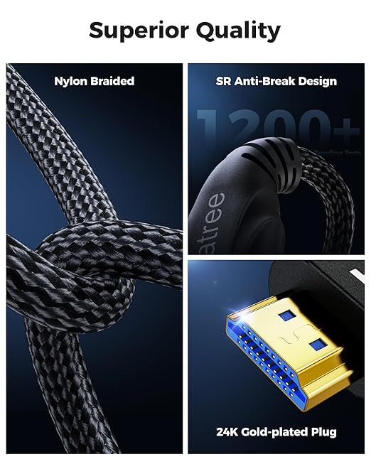 Short HDMI Cable 1FT - 8K High Speed HDMI Cable,48Gbps,8K 60hz,4K 120hz,Braided,eARC - Compatible for HDTV/PS5/PS4/Blu-ray