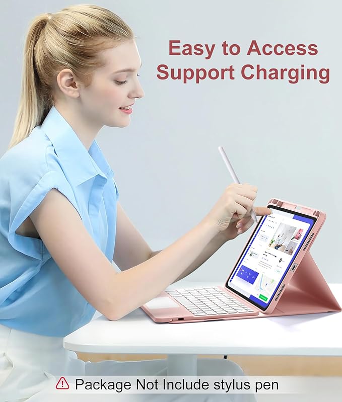 Compatible with iPad Air 11 Inch & Air 5th/ Air 4th Generation Case with Keyboard - Multi-Touch Trackpad, 7-Color Backlit, Detachable Folio Cover for Air 11-inch M3/M2 (2025/2024) (Light Pink)