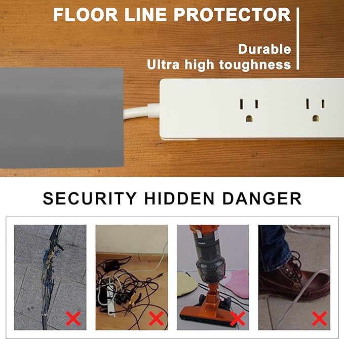 10Ft Floor Cord Cover Gray Silicone Cable Protector Easy to Install Wire Organizer and Hider for Home, Office, Garage (Gray-3m)